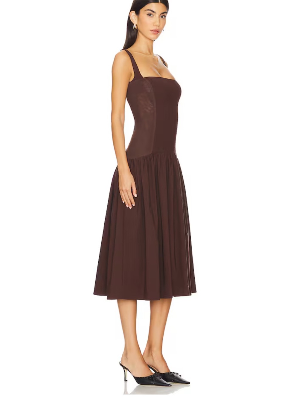 WeWoreWhat Chocolate Brown Square Neck Midi Dress - Picture 2 of 3